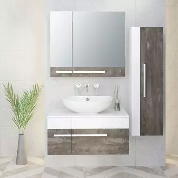 Мебель для ванной комнаты Runo Вудлайн 85 см подвесная, белая, железный камень