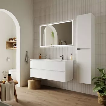 Тумба с раковиной Sancos Cento CN120-2W 119 см подвесная, белая глянцевая