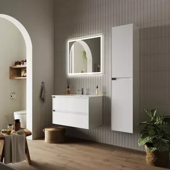 Тумба с раковиной Sancos Cento CN80W 79 см подвесная, белая глянцевая