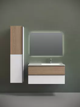 Тумба с раковиной Sancos Delta DL100RW 100 см подвесная, дуб светлый, белая