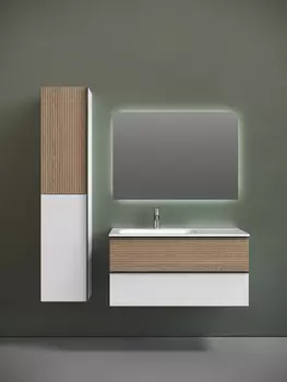 Тумба с раковиной Sancos Delta DL100LW 100 см подвесная, дуб светлый, белая