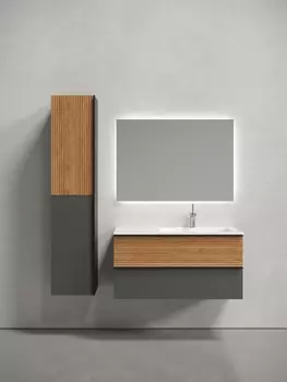 Тумба с раковиной Sancos Delta DL100RGR 100 см подвесная, дуб красный, графит