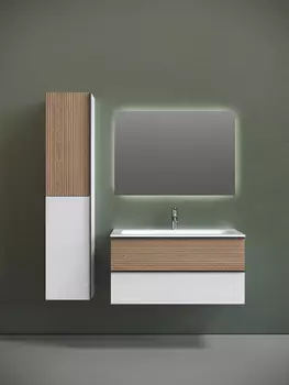 Тумба с раковиной Sancos Delta DL100W 100 см подвесная, дуб светлый, белая