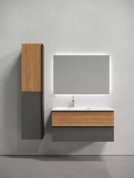 Тумба с раковиной Sancos Delta DL100LGR 100 см подвесная, дуб красный, графит