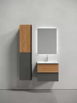 Тумба с раковиной Sancos Delta DL60GR 59 см подвесная, дуб красный, графит