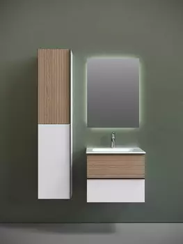 Тумба с раковиной Sancos Delta DL60W 59 см подвесная, дуб светлый, белая