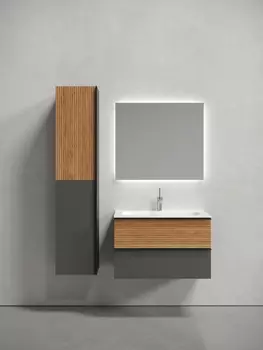 Тумба с раковиной Sancos Delta DL80GR 79 см подвесная, дуб красный, графит