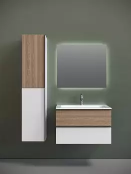 Тумба с раковиной Sancos Delta DL80W 79 см подвесная, дуб светлый, белая