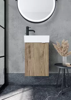 Тумба с раковиной Sancos Mini 35 см подвесная, дуб чарльстон