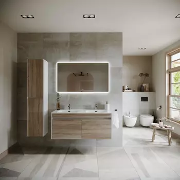 Тумба с раковиной Sancos Smart SM120-2E 119 см подвесная, дуб бардолино, белая