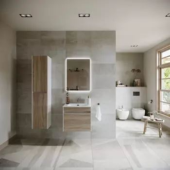 Тумба с раковиной Sancos Smart SM60E 59 см подвесная, дуб бардолино, белая