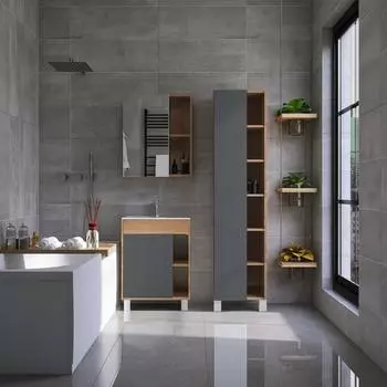 Тумба с раковиной Viant Бостон 50 см дуб, черный фасад