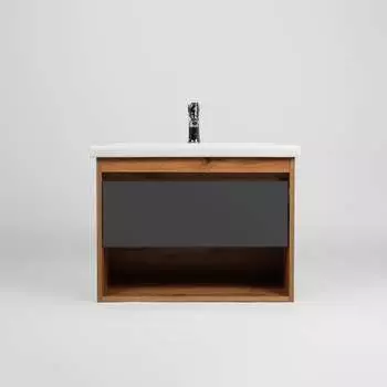 Тумба с раковиной Viant Бостон 50 см дуб, подвесная, черный фасад