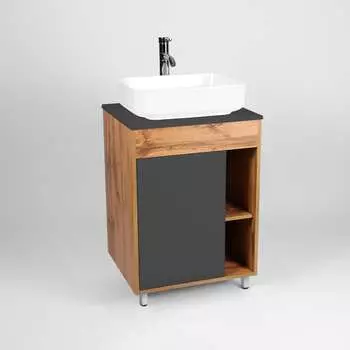 Тумба с раковиной Viant Бостон 56 см со столешницей, дуб, черный фасад