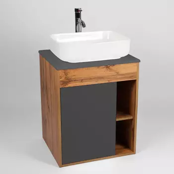 Тумба с раковиной Viant Бостон 65 см со столешницей, дуб, черный фасад