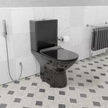 Унитаз напольный CeramaLux 9126-18 с крышкой микролифт, черный глянцевый