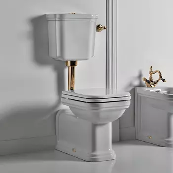 Унитаз напольный с низким бачком Kerasan Waldorf 37 см 411601 белый, фурнитура золото