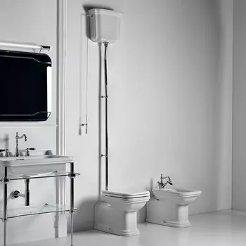 Унитаз напольный с высоким бачком Kerasan Waldorf 37 см 411601 белый, фурнитура хром