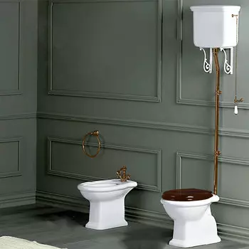 Унитаз напольный Simas Arcade LA01bi с высоким бачком, с ручкой бронза, белый