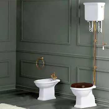 Унитаз напольный Simas Arcade LA01bi с высоким бачком, с ручкой золото, белый