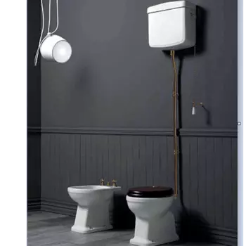 Унитаз напольный Simas Arcade LO901bi с высоким бачком, с ручкой золото, белый