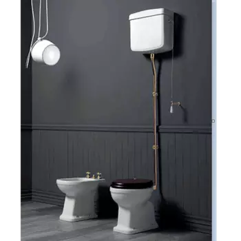 Унитаз напольный Simas Arcade LO911bi с высоким бачком, с ручкой золото, белый