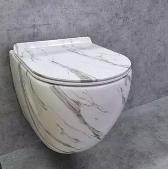 Унитаз подвесной CeramaLux 2213-K с сиденьем микролифт, белый мрамор