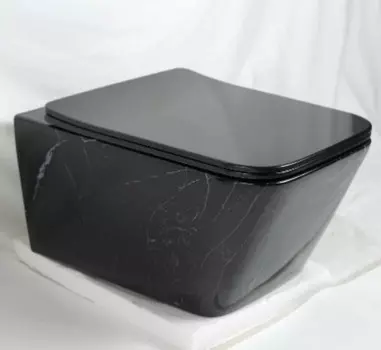 Унитаз подвесной CeramaLux 2215BW черный мрамор, с крышкой микролифт