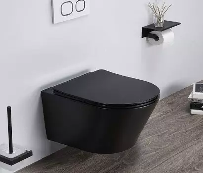 Унитаз подвесной CeramaLux B2330-1MB черно-матовый, с крышкой микролифт