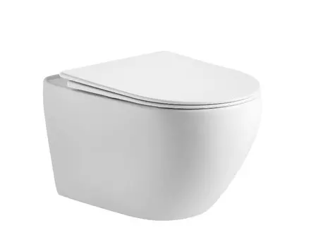 Унитаз подвесной CeramaLux TR0199 безободковый, с крышкой микролифт, смыв торнадо, белый глянцевый