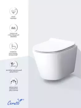 Унитаз подвесной Ceruttispa Luigi Aria Tornado CT11101 безободковый, с сиденьем микролифт, белый
