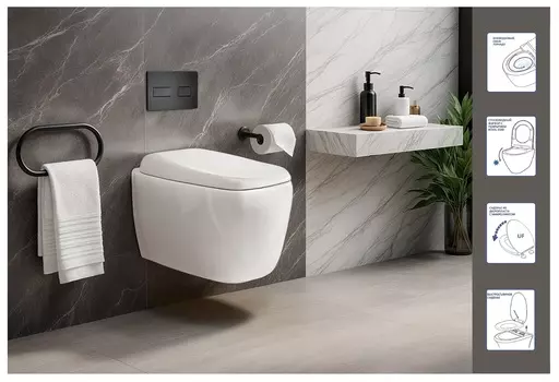 Унитаз подвесной Ceruttispa Romina Aria Tornado CT10613 безободковый, с сиденьем микролифт, белый