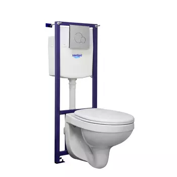 Унитаз подвесной комплект 3в1 Santeri Альфа (инсталляция+унитаз+кнопка) 35.5 см белый, с крышкой
