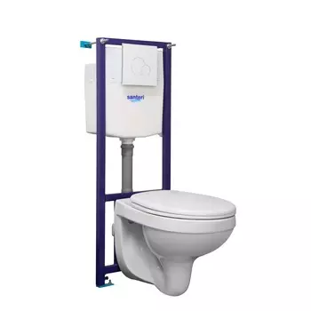 Унитаз подвесной комплект 3в1 Santeri Альфа (инсталляция+унитаз+кнопка) 35.5 см белый, с крышкой