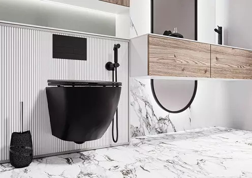 Унитаз подвесной Veconi Moro VMO-48TB безободковый, с крышкой микролифт, черный