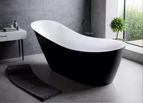 Ванна акриловая отдельностоящая Ceruttispa GLORIA170GMB 170x75 черная матовая снаружи, белая внутри, со сливом-переливом