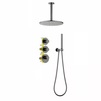 Встраиваемая душевая система Timo Saona SX-2399/18SM черное золото, с термостатом, без излива