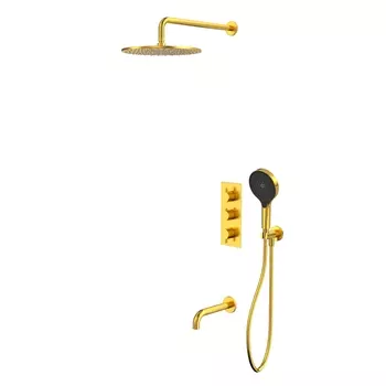 Встраиваемая душевая система Whitecross Y YSET11TOPGLB с термостатом и изливом, золото брашированное
