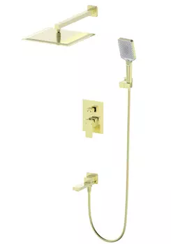 Встраиваемая душевая система WONZON & WOGHAND CUBE WW-88939016-BG брашированное золото, с изливом и термостатом