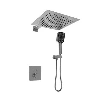 Встраиваемый душевой комплект с верхним душем Black&White 9101GMGH оружейная сталь, со смесителем и термостатом, без излива