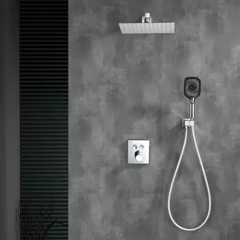 Встраиваемый душевой комплект с верхним душем Black&White 9101CGH хром, со смесителем и термостатом, без излива