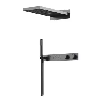 Встраиваемый душевой комплект Sancos Linn SC9023GG вороненая сталь, со смесителем и термостатом, без излива