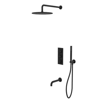 Встраиваемый душевой комплект Whitecross Y YSET11BL с термостатом и изливом, черный матовый