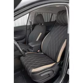 Чехлы Почин "Ромб двойной" Hyundai Tucson 2016/Kia Sportage экокожа перфорация черно-бежевые