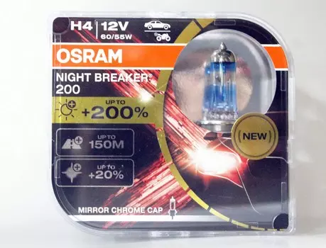 Лампа OSRAM H4 12V 60/55W P43t 3900K Night Breaker +200%