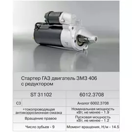 Стартер для а/м Газ дв.406 (Fenox) ST 31102C3 в уп.
