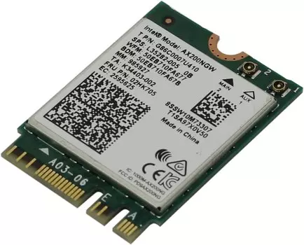 Адаптер Wi-Fi+Bluetooth Intel AX200, 802.11a/b/g/n/ac/ax, 2.4 / 5 ГГц, до 2.46 Гбит/с, M.2 E Key 2230 (AX200.NGWG.NV)