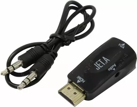 Адаптер HDMI-VGA, Jet.A, 0.5m, черный, с покрытием 24-каратным золотом, аудиокабель Jack - Jack 3.5 (JA-HV01)