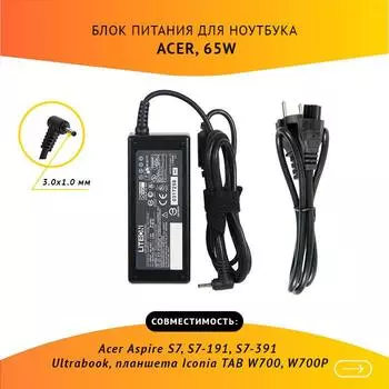 Адаптер питания ноутбука сетевой PA-1700-02 для Acer, 65Вт, 19V, 3.42A, черный
