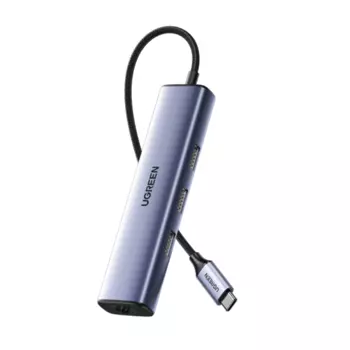 Адаптер UGREEN CM475, USB-C to 3USB3.0 Hub+RJ45, серый (60600)